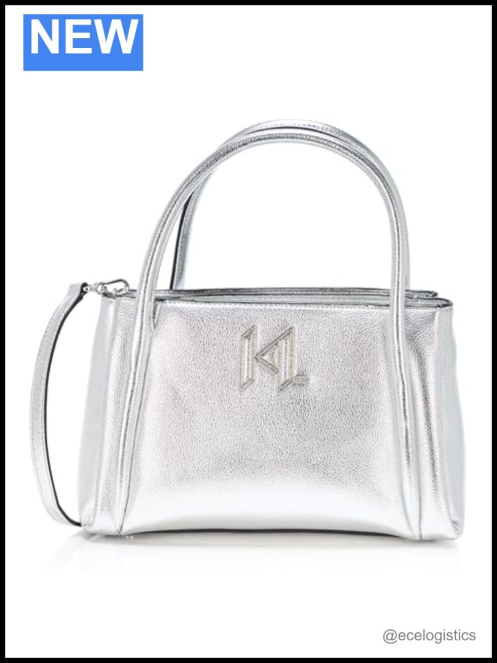 Karl Lagerfeld Nouvelle Satchel Faux Leather Adjustable Strap Silver